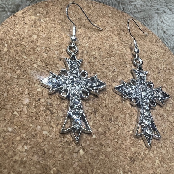 Silver Cross Earrings - Picture 2 of 3